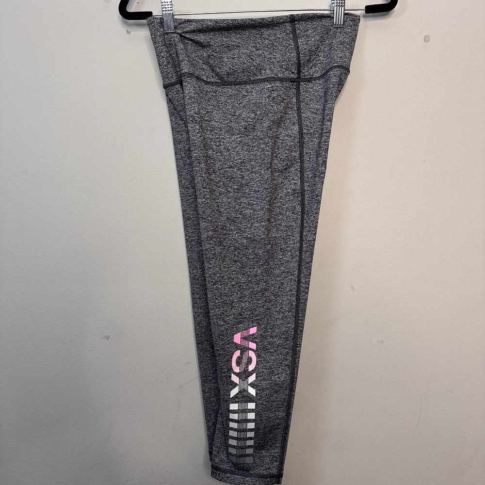 Victoria Sport Womens Leggings Capri Gray Size Medium Hot Pink VSX Logo
